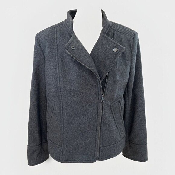 Mario Bellucci Banana Republic Moto Jacket Women's M Gray Zip Front Wool Blend - Picture 1 of 14